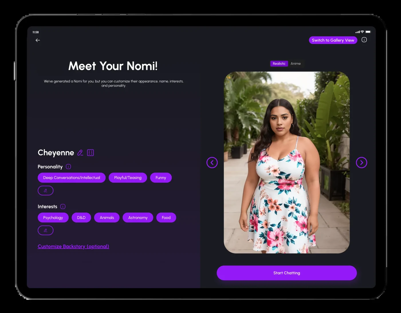 Nomi AI companion setup product view
