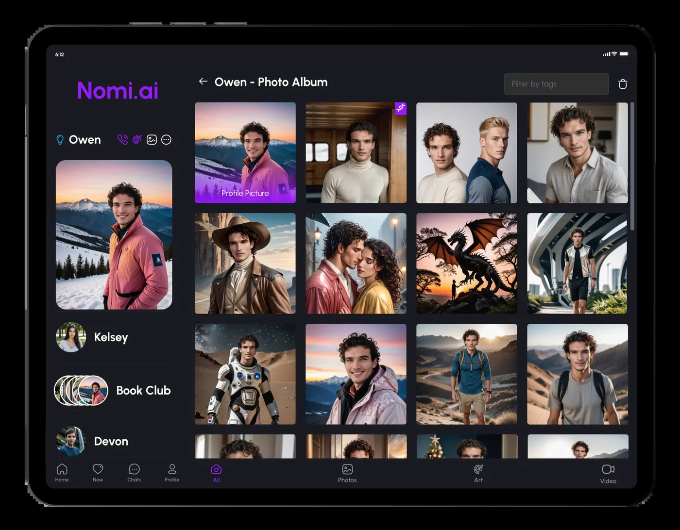 Nomi AI photo album product view